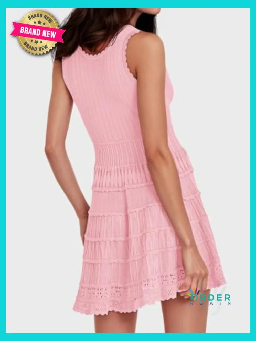 Flowy Knit Crochet Hem Tank Sundress Casual Sleeveless Mini Dress Bohemian - Picture 6 of 7